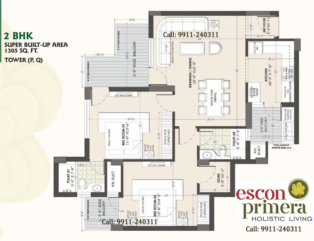 Escon Primera 2BHK Flat Layout