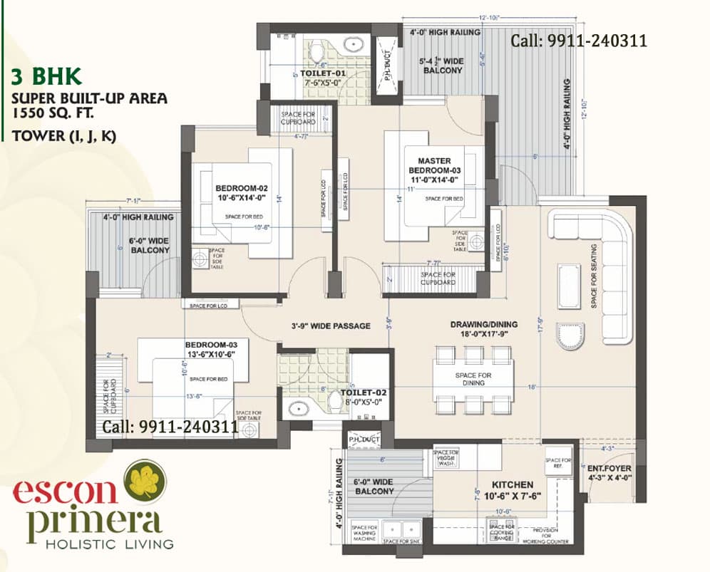 Escon Primera 3BHK Flat Layout