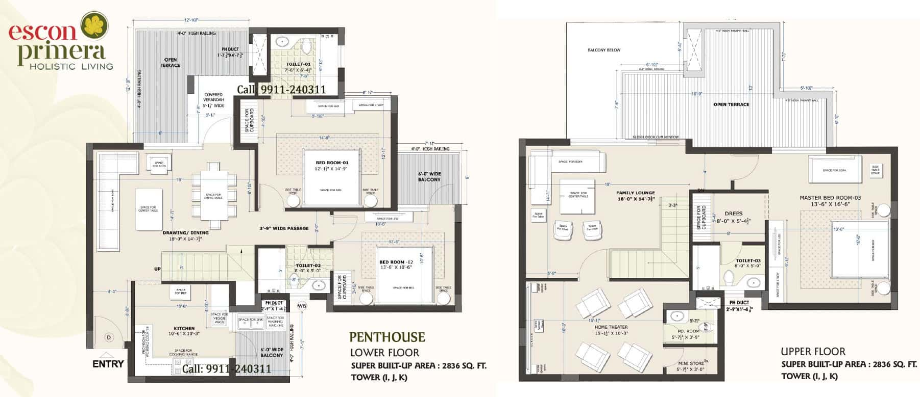 Escon Primera 3BHK Penthouse,  2836 SQ.Ft