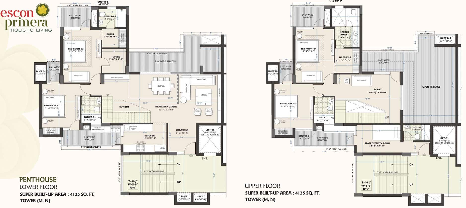 Escon Primera 3BHK Penthouse, 4135 SQ.Ft